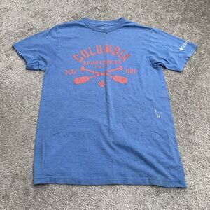 Columbia Graphic T-Shirt Mens Small Blue Crew Neck Short Sleeve Casual Tee Top